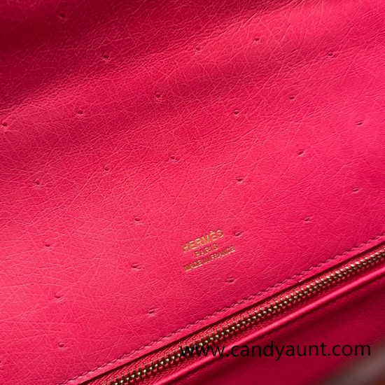 Hermes Kelly 28CM Ostrich I6 /Rose Extreme & 6C /Cuivre GoldHardware    FullHandmade 008