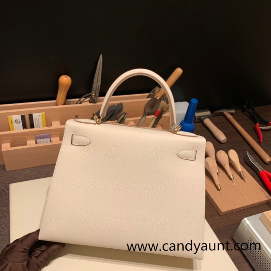 Hermes Kelly 28CM Epsom 10 /Craie GoldHardware    FullHandmade 015