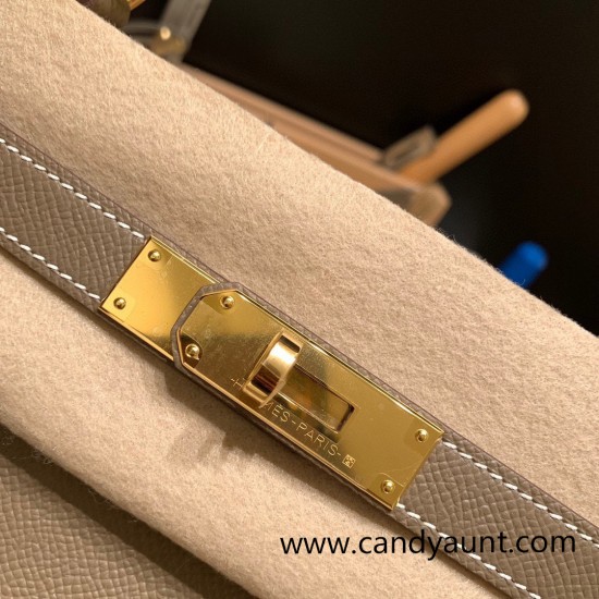 Hermes Kelly 28CM epsom 18 /Étoupe Grey GoldHardware SilverHardware  FullHandmade 017