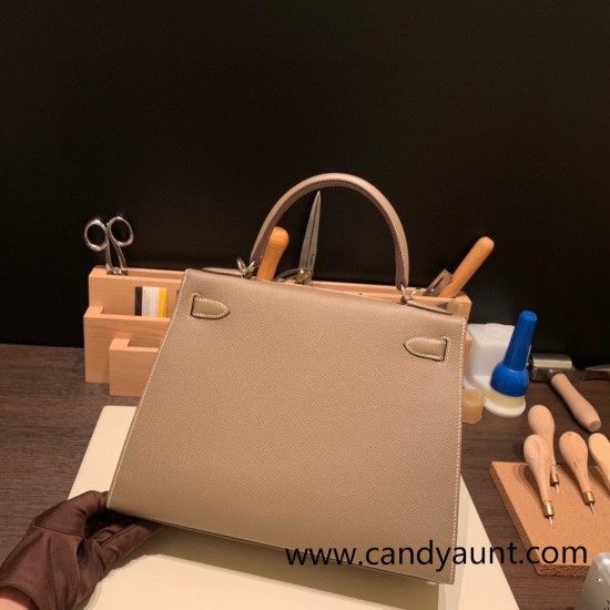 Hermes Kelly 28CM Epsom 18 /Étoupe Grey SilverHardware  FullHandmade 018