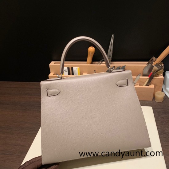 Hermes Kelly 28CM Epsom M8/Gris Asphalt  SilverHardware  FullHandmade 025