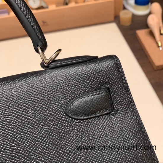 Hermes Kelly 28CM Epsom 89 /Black (Noir) SilverHardware  FullHandmade 026