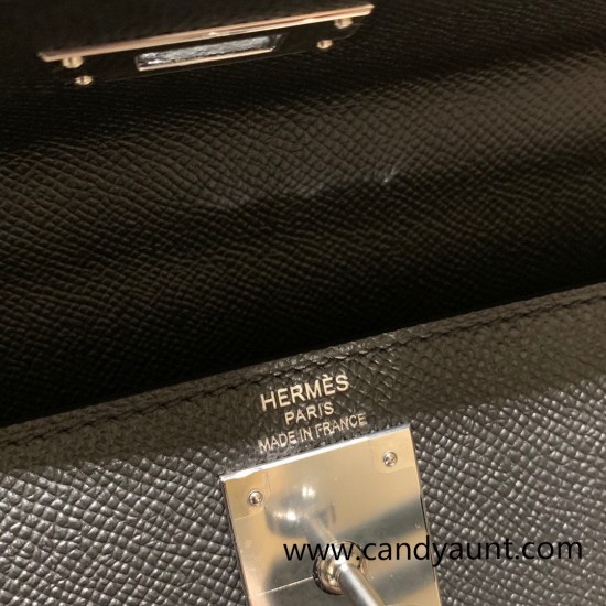 Hermes Kelly 28CM Epsom 89 /Black (Noir) SilverHardware  FullHandmade 026