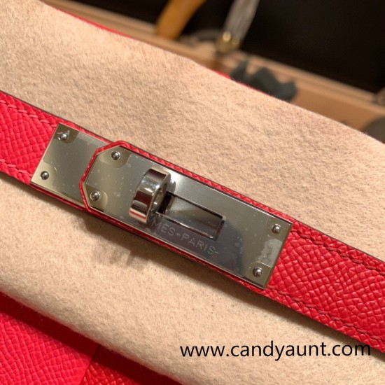 Hermes Kelly 28CM Epsom S3/Rouge Cœur SilverHardware  FullHandmade 031