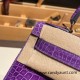 Hermes Kelly 28CM Porosus Crocodile 96 / Violet GoldHardware 033