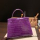 Hermes Kelly 28CM Porosus Crocodile 96 / Violet GoldHardware 034