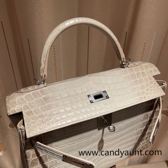 Hermes Kelly 32cm 8D /Himalaya Grey Himalayan/Nilo Silver Hardware Full Handmade