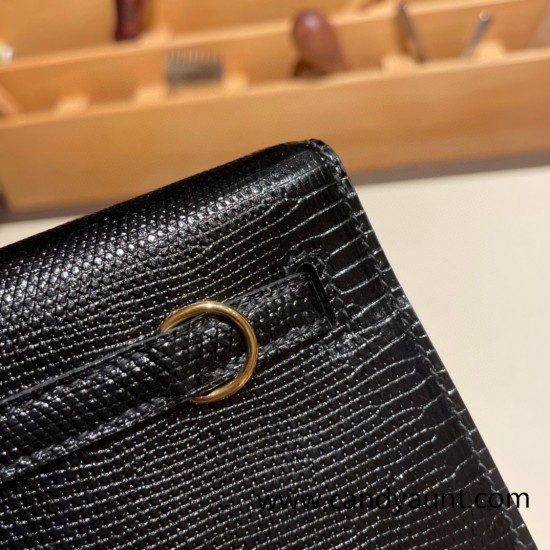 Hermes Kelly danse Lizard 89 /Black (Noir)Gold Hardware