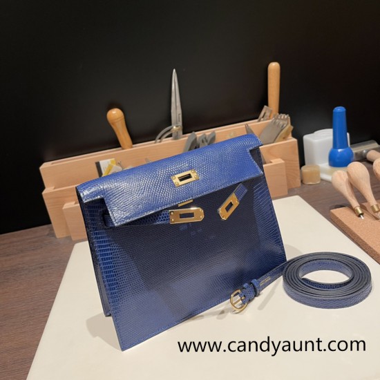 Hermes Kelly danse Lizard73 /Blue Saphir Gold Hardware