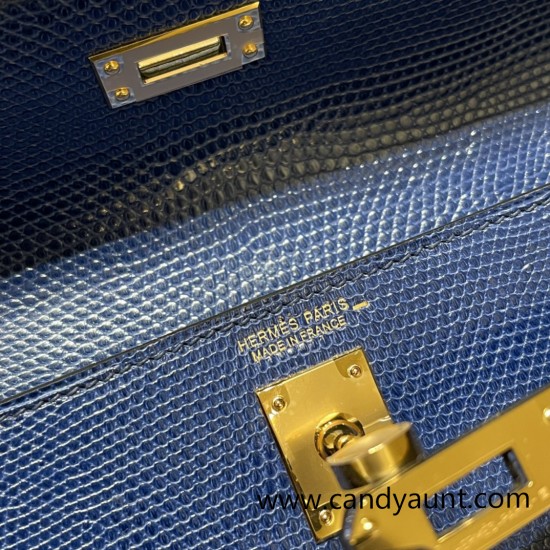 Hermes Kelly danse Lizard73 /Blue Saphir Gold Hardware