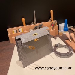 Hermes Kelly danse Lizard 8M /Paris Grey  Gold Hardware