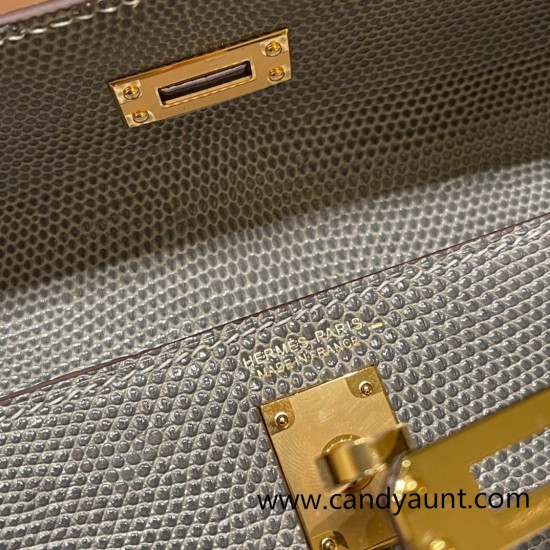 Hermes Kelly danse Lizard 8M /Paris Grey  Gold Hardware