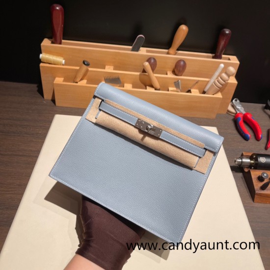 Hermes Kelly danse evercolor J7 /Blue Lin Silver Hardware