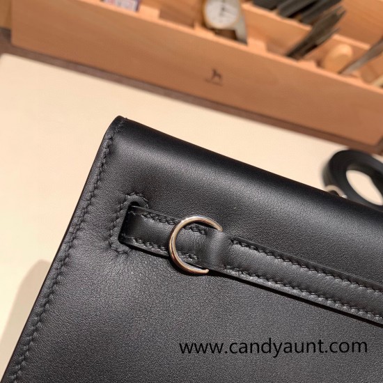 Hermes Kelly danse swift 89 /Black (Noir) Silver Hardware