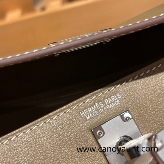 Hermes Kelly danse swift 18 /Étoupe Grey Silver Hardware