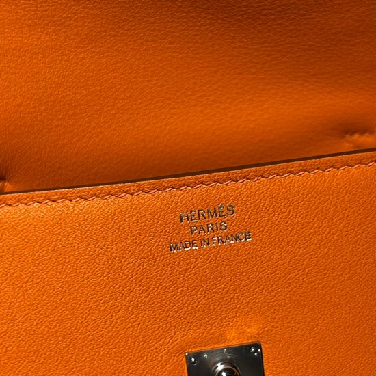 Hermes Kelly dole picto swift 93 Orange Silver Hardware Full Handmade