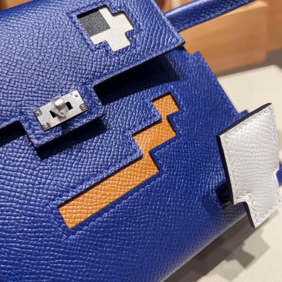 Hermes Kelly dole picto 08 / bleu royal Silver Hardware Full Handmade