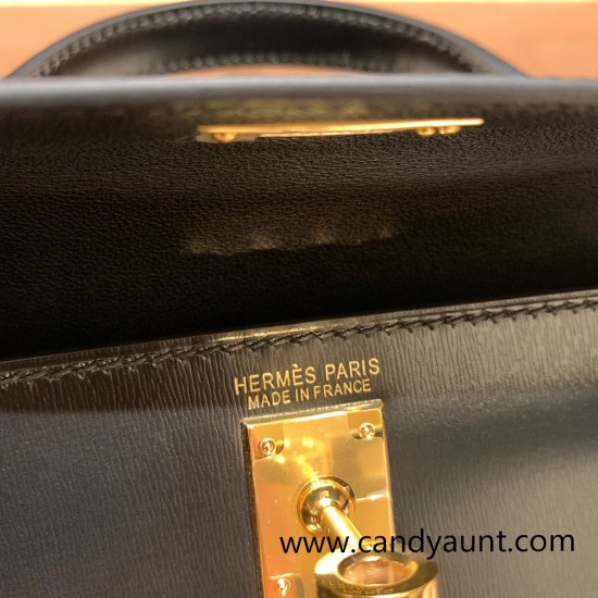 Hermes kelly20 box 19cm 89/ Black Gold Hardware Full Handmade kellymini-012