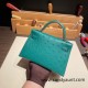 Hermes kelly20 ostrich 19cm U4 /Vert Vertigo Silver Hardware Full Handmade kellymini-013