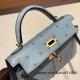 Hermes kelly20 ostrich 19cm J7 /Blue Lin Gold Hardware    Full Handmade kellymini-019