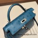 Hermes kelly20 ostrich 19cm W0 /Vert Bosphore Silver Hardware  Full Handmade kellymini-023