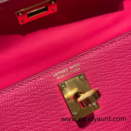 Hermes kelly20 chevre19cm I6 /Rose Extreme Gold Hardware  Full Handmade kellymini-031