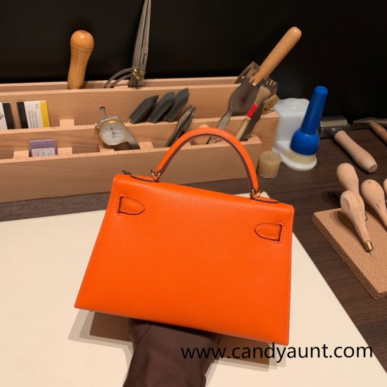 Hermes kelly20 chevre 19cm93 /Orange Gold Hardware  Full Handmade kellymini-035