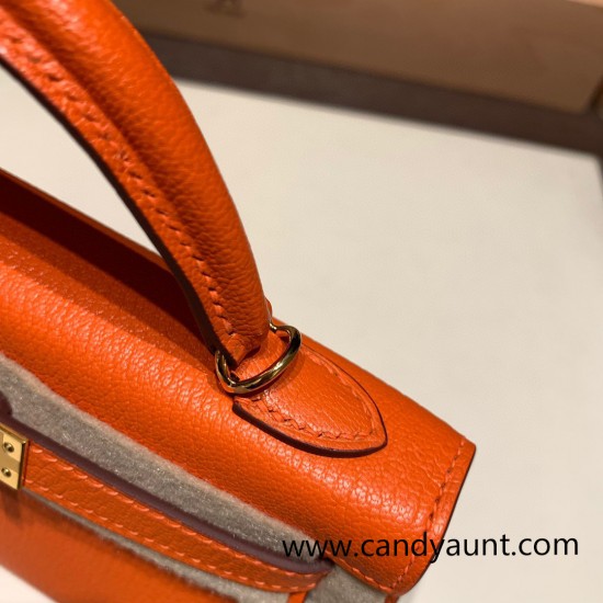 Hermes kelly20 chevre 19cm93 /Orange Gold Hardware  Full Handmade kellymini-035