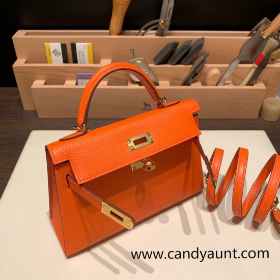 Hermes kelly20 chevre 19cm93 /Orange Gold Hardware  Full Handmade kellymini-035