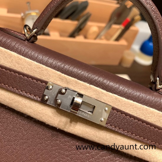 Hermes kelly20 chevre 19cm 41/ Havane Silver Hardware Full Handmade kellymini-036