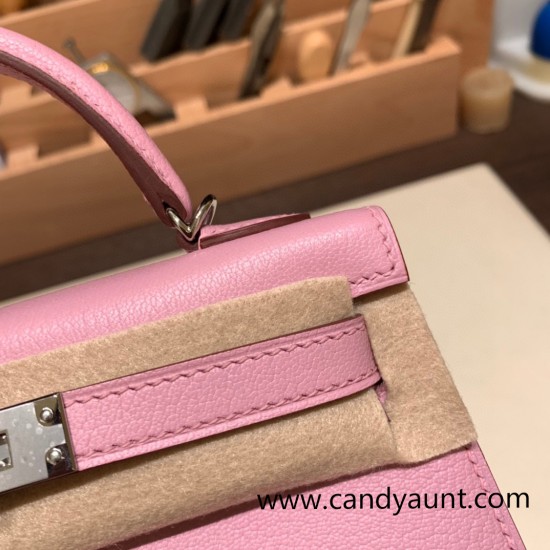 Hermes kelly20 chevre 19cm X9 /Mauve Sylvestre Silver Hardware  Full Handmade kellymini-038