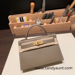 Hermes kelly20 epsom19cm 8C /Elephant Grey Gold Hardware Full Handmade kellymini-040