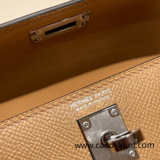 Hermes kelly20 epsom19cm 0M/Chai Silver Hardware Full Handmade kellymini-043