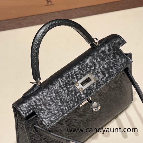 Hermes kelly20 epsom19cm 89/ Black (Noir) Gold Hardware Full Handmade kellymini-045