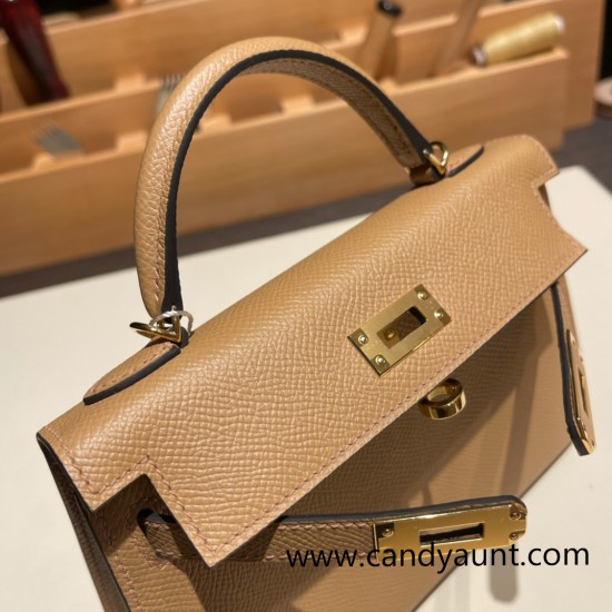 Hermes kelly20 epsom19cm 0M/Chai Gold Hardware Full Handmade kellymini-050