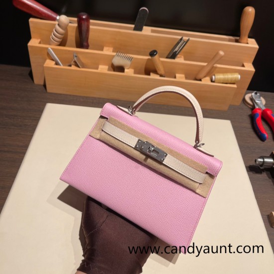 Hermes kelly20 epsom19cm X9 /Mauve Sylvestre &10 /Craie Silver Hardware Full Handmade kellymini-055