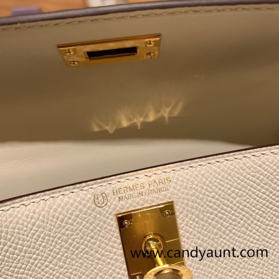 Hermes kelly20 epsom19cm 10 /Craie & S2 /Trench Gold Hardware Full Handmade kellymini-056