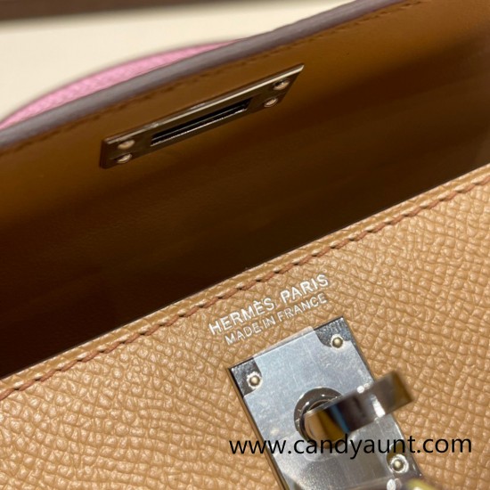 Hermes kelly20 epsom19cm 0M/Cha & 9R/Lime & X9 /Mauve Sylvestre Silver Hardware Full Handmade kellymini-057