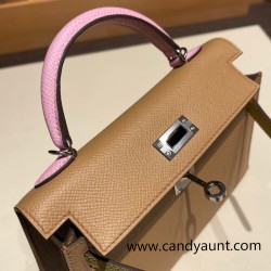 Hermes kelly20 epsom19cm 0M/Cha & 9R/Lime & X9 /Mauve Sylvestre Silver Hardware Full Handmade kellymini-057