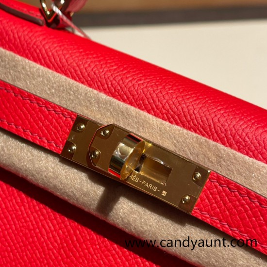 Hermes kelly20 epsom19cm S3/ Rouge Cœur Gold Hardware  Full Handmade kellymini-058