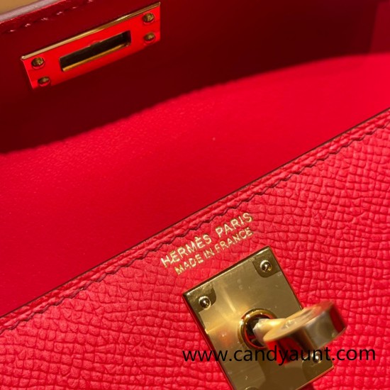 Hermes kelly20 epsom19cm S3/ Rouge Cœur Gold Hardware  Full Handmade kellymini-058