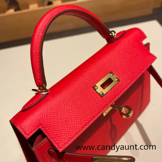 Hermes kelly20 epsom19cm S3/ Rouge Cœur Gold Hardware  Full Handmade kellymini-058