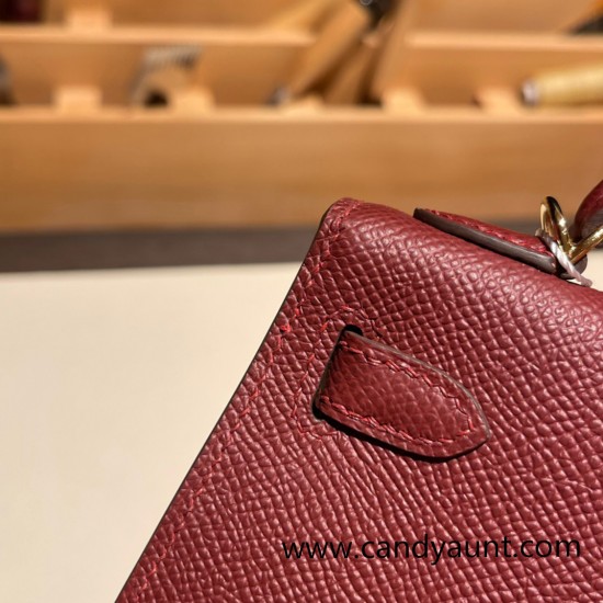 Hermes kelly20 epsom19cm 55/ Rouge H Gold Hardware  Full Handmade kellymini-061