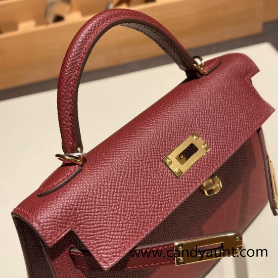 Hermes kelly20 epsom19cm 55/ Rouge H Gold Hardware  Full Handmade kellymini-061