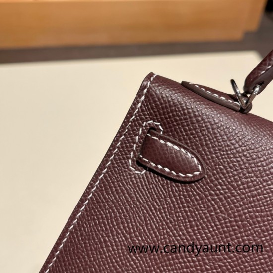 Hermes kelly20 epsom19cm 0G/ Rouge Sellier Silver Hardware Full Handmade kellymini-063