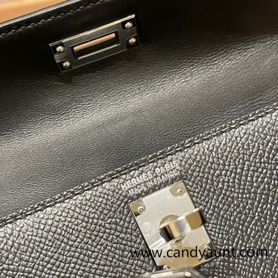 Hermes kelly20 epsom19cm 89 /Black (Noir) Silver Hardware  Full Handmade kellymini-064