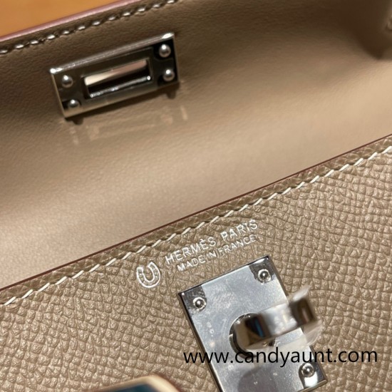 Hermes kelly20 epsom19cm 8C /Elephant Grey&10/ Craie Silver Hardware Full Handmade kellymini-068