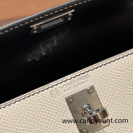 Hermes kelly20 epsom19cm 10/ Craie & 89 /Black (Noir)  Silver Hardware  Full Handmade kellymini-071