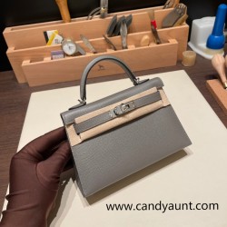 Hermes kelly20 epsom19cm 0L/ Gris Meyer Silver Hardware  Full Handmade kellymini-075