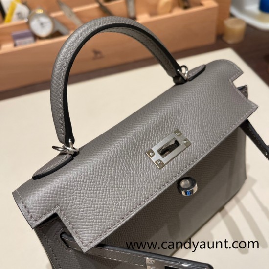 Hermes kelly20 epsom19cm 0L/ Gris Meyer Silver Hardware  Full Handmade kellymini-075